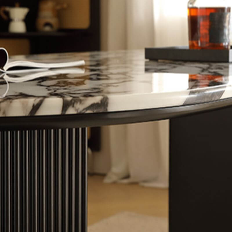 Oval multicolor genuine marble dining table set with 4 chairs for stylish dining rooms