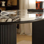 Oval multicolor genuine marble dining table set with 4 chairs for stylish dining rooms