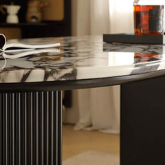 Chic Oval Multicolor Genuine Marble Dining Table Set for 4 Chairs Dining Room Sets