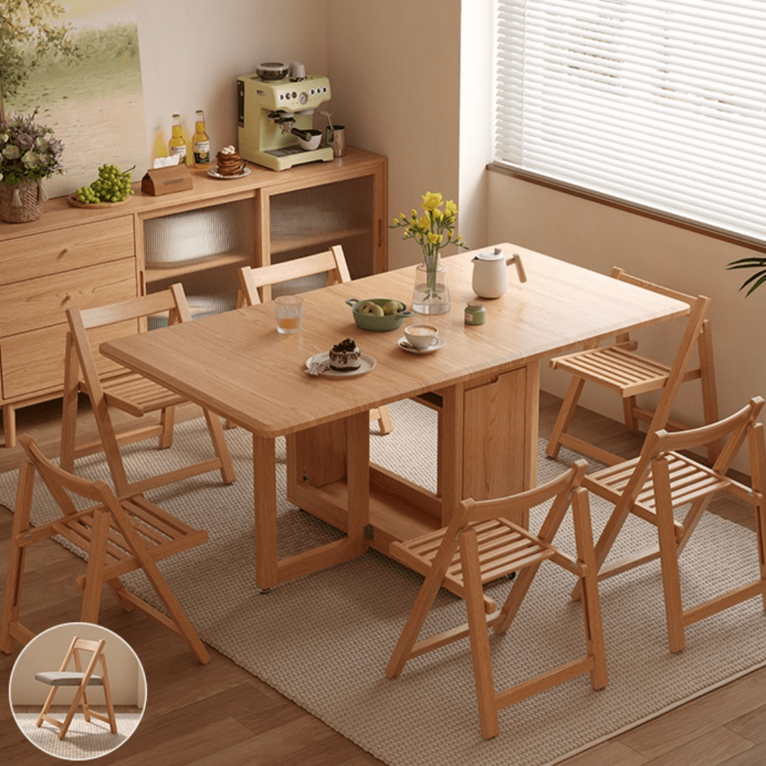 Folding dining table with storage, space-saving and multi-purpose design for small spaces