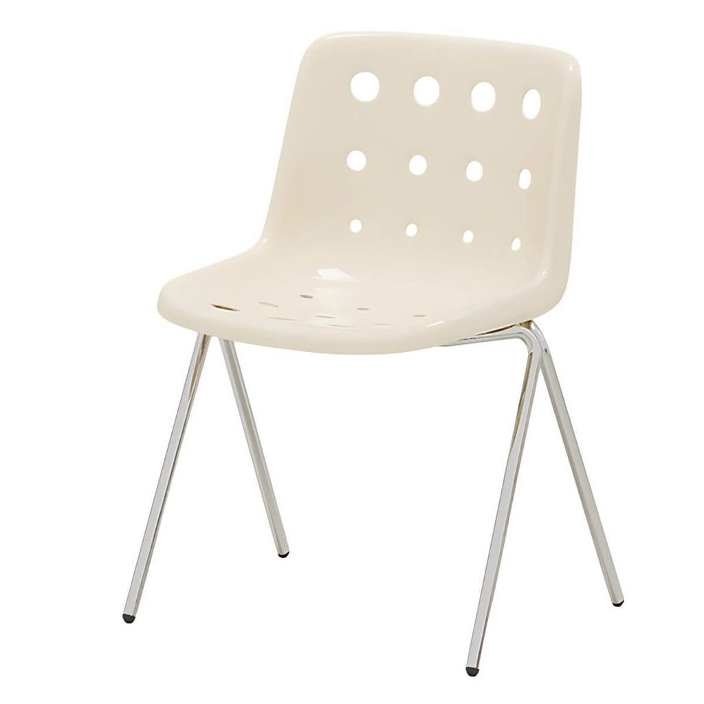Stackable Scandinavian plastic and acrylic side chair with low back for dining