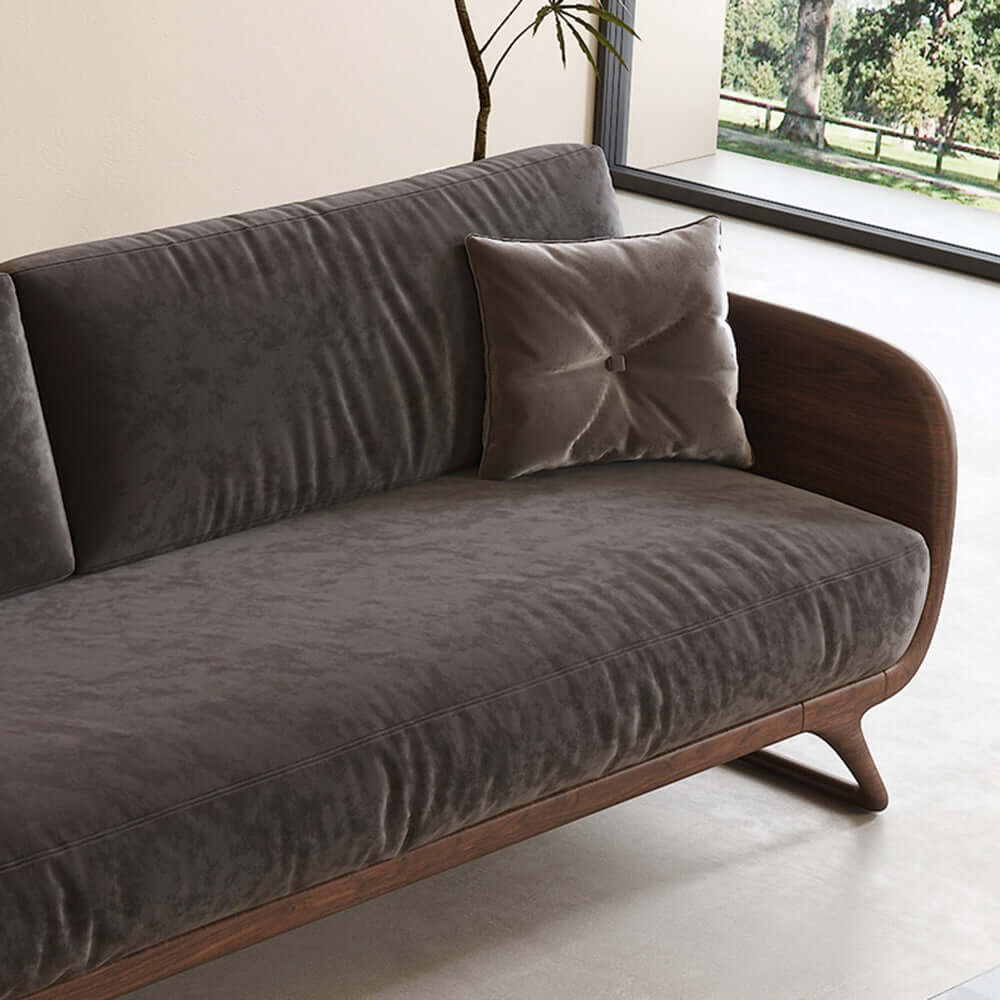 Cocochairs Modern Walnut Solid Wood Straight Sofa – Removable Cushions, Mid-Century 3-Seater Couch for Living Room