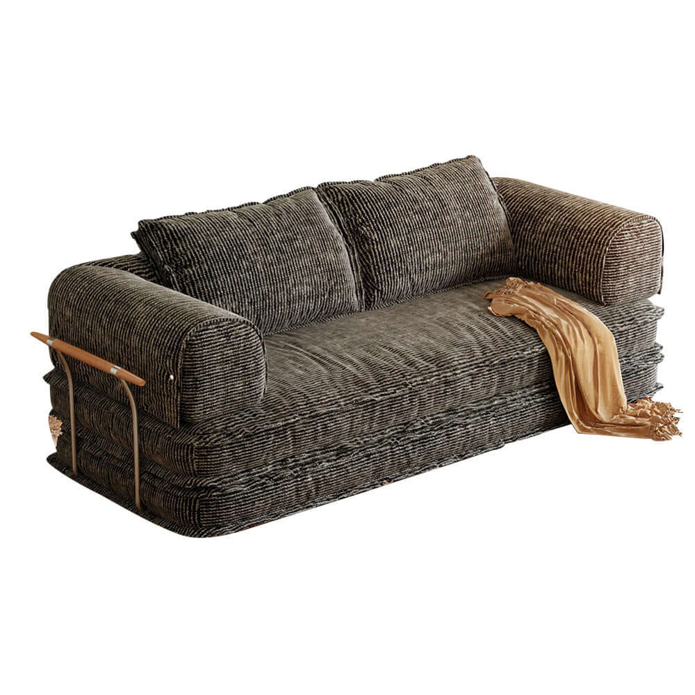 Modular foldable futon sofa bed with corduroy fabric, configurable as floor couch or sleeper