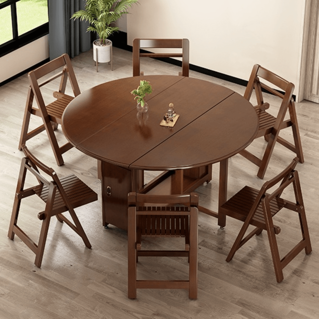 Solid wood folding dining set with smooth surface, easy mobility, and stable design
