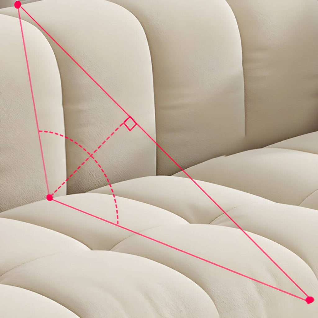 Beige upholstered wood sofa with square arms and sewn pillow back for modern living rooms