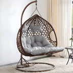 Oxidation resistant tropical magenta and grey basket alloy framed porch swing with stand and cushions