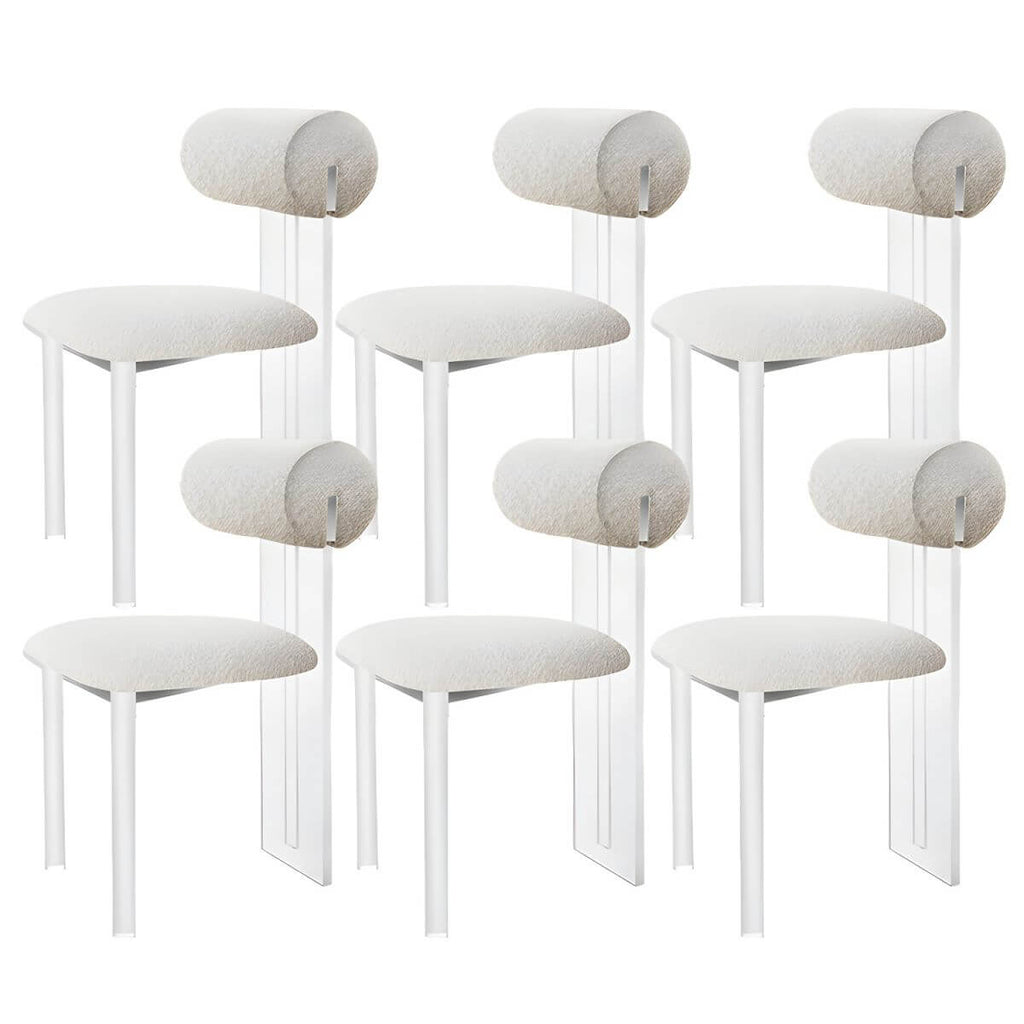 Contemporary upholstered dining chair with clear acrylic frame for kitchen seating