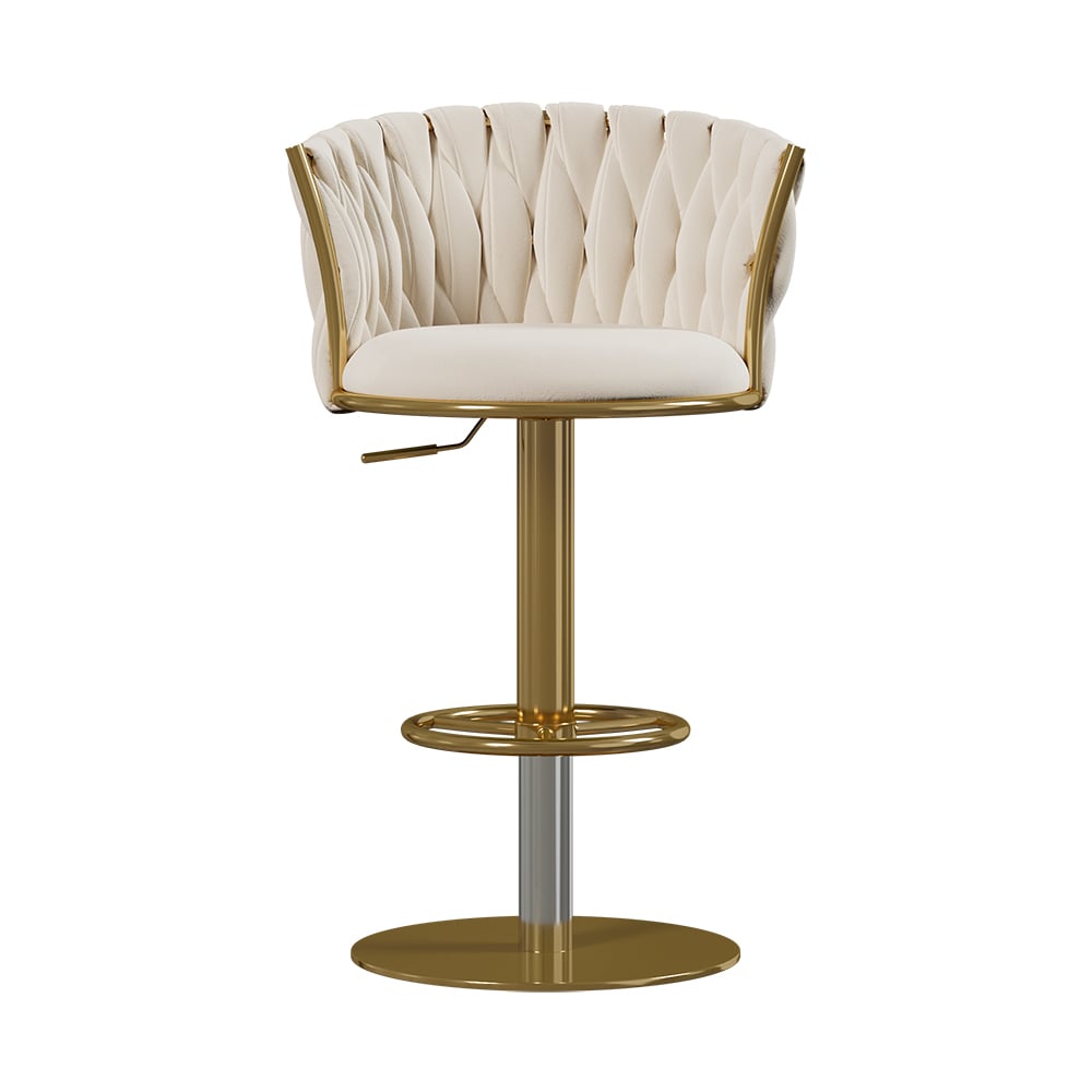 Set of 2 gray swivel bar stools with velvet curved back and adjustable height