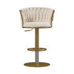 Set of 2 gray swivel bar stools with velvet curved back and adjustable height