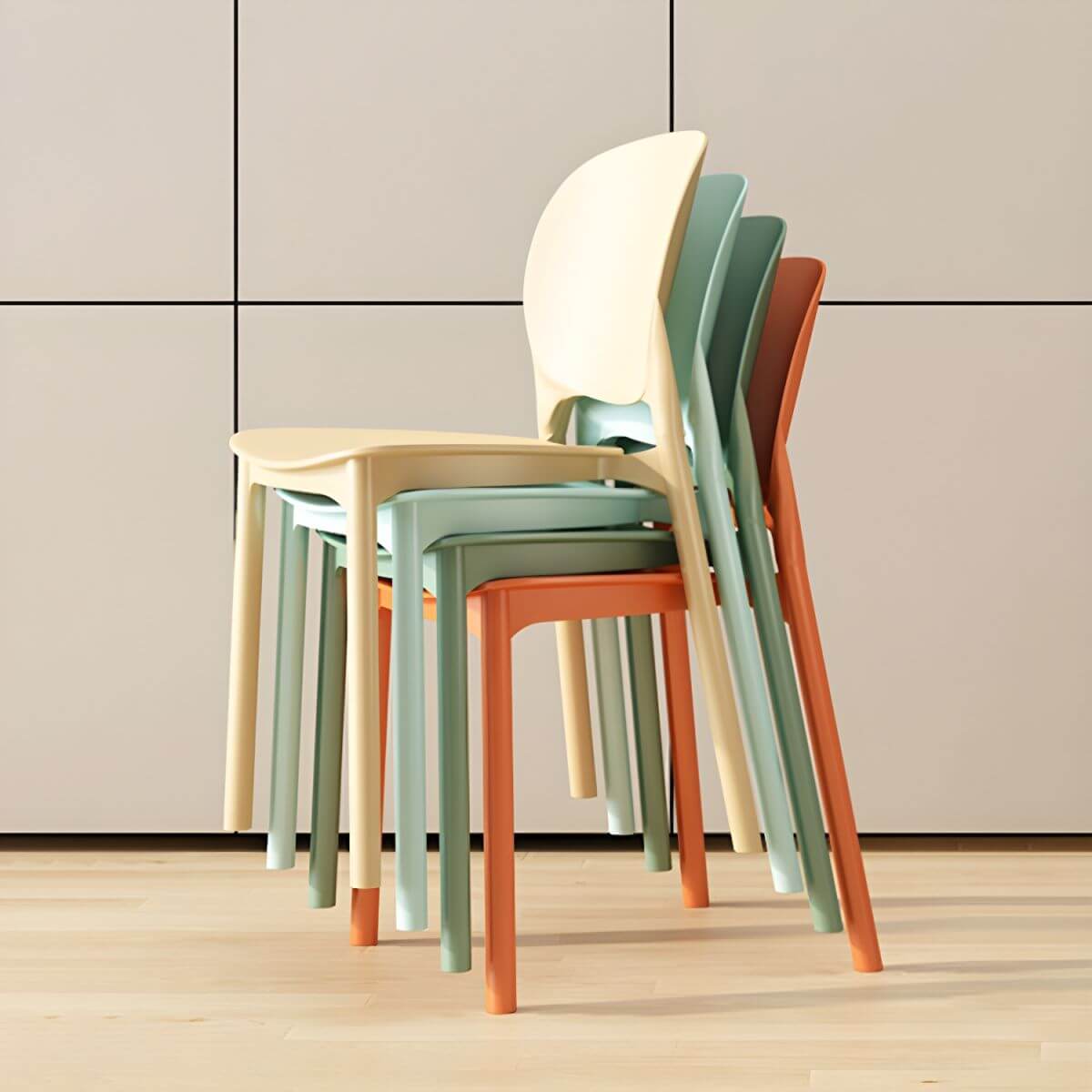 Stackable Scandinavian side chair with open back made of plastic and acrylic for dining