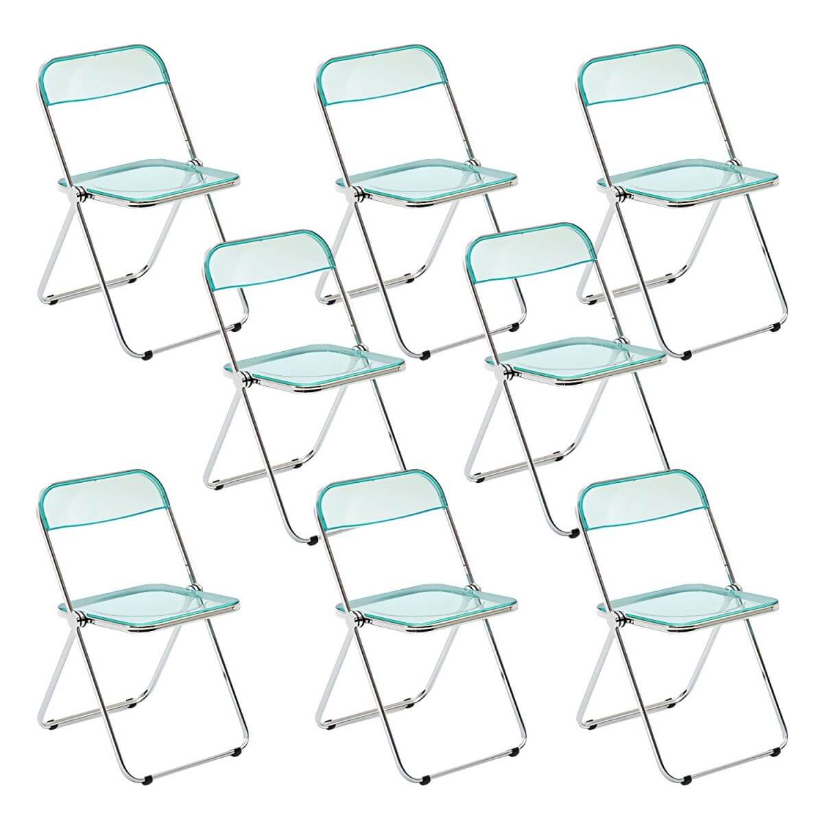 Scandinavian style dining chair with silver metal legs and plastic acrylic seat