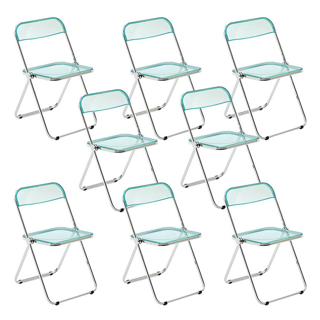 Scandinavian style dining chair with silver metal legs and plastic acrylic seat