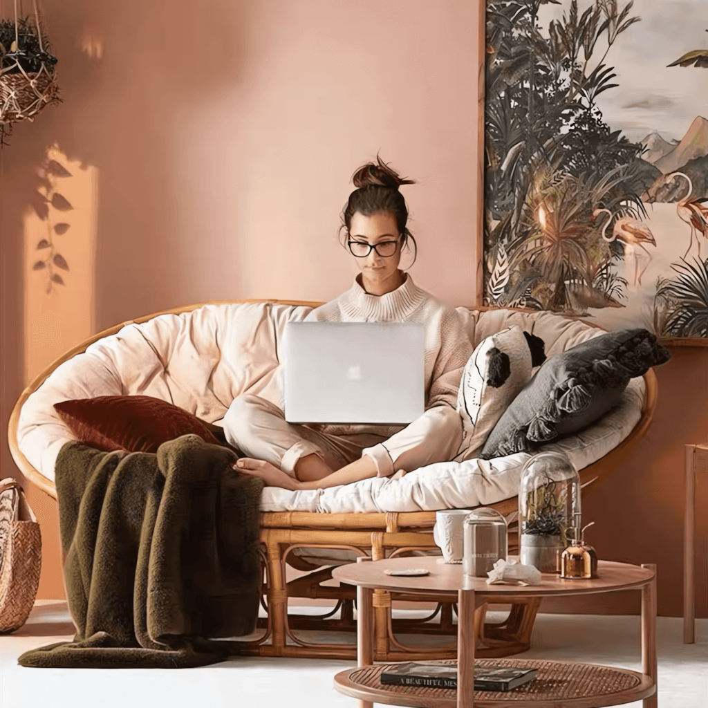 Cozy natural rattan papasan chair available in single or double size for comfortable lounging main product image メイン画像