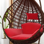 Magenta and sepia porch swing egg chair with alloy stand, chain, cushions, and 2-person seating