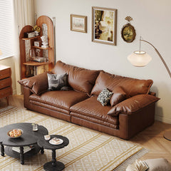 Canapé en Cuir Synthétique Marron Style Vintage pour Salon