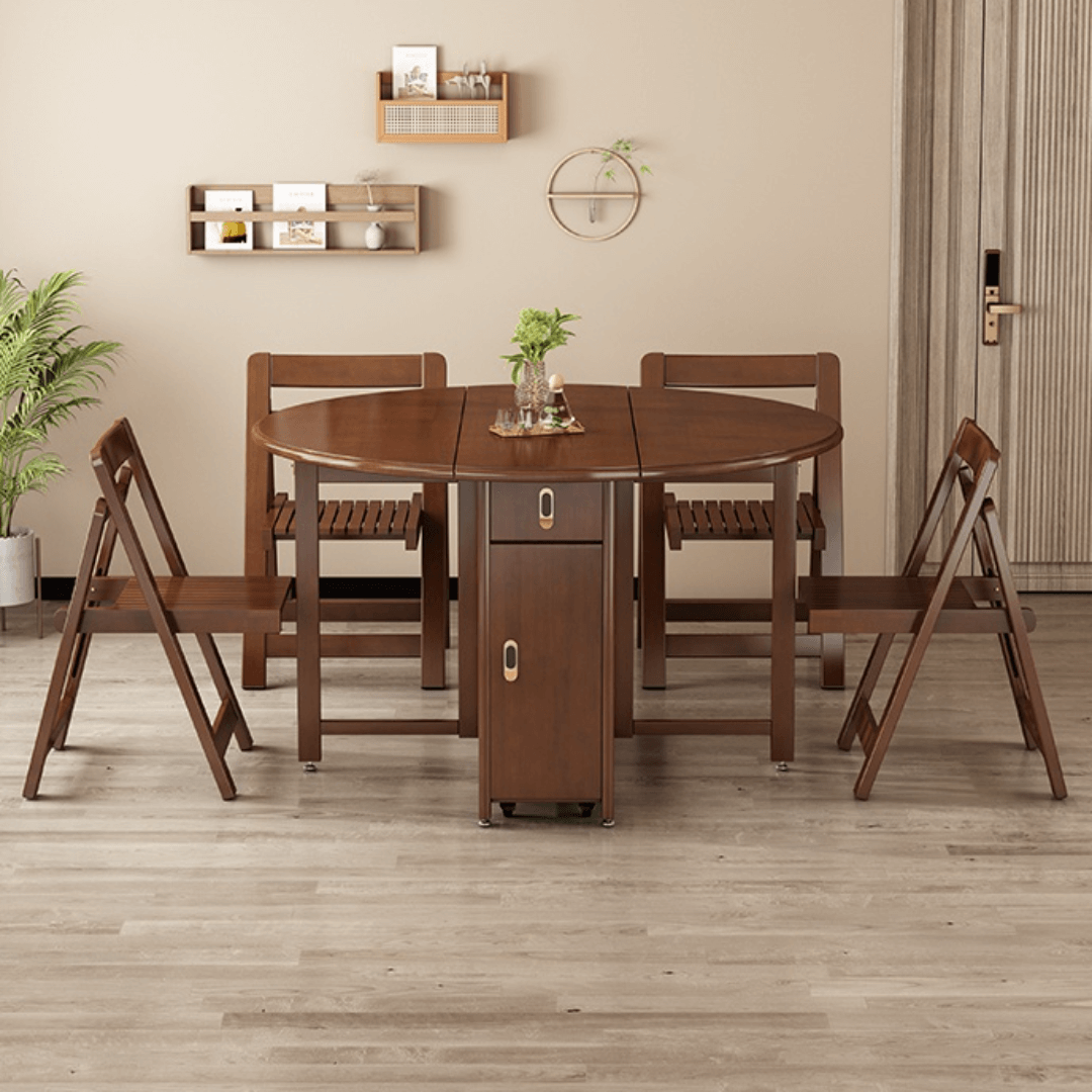 Solid wood folding dining set with smooth surface, easy mobility, and stable design main product image