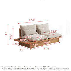 Cotton Linen Beige Sofa With Wood Frame & Storage Underneath
