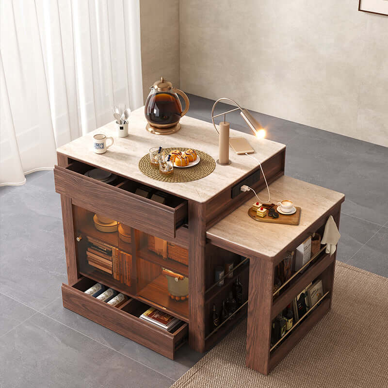 Extendable kitchen island dining table with durable sintered stone top for versatile use