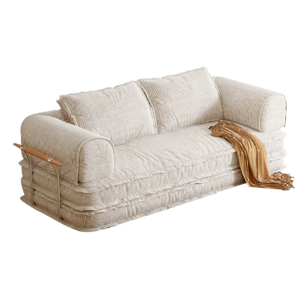 Modular foldable futon sofa bed with corduroy fabric, configurable as floor couch or sleeper