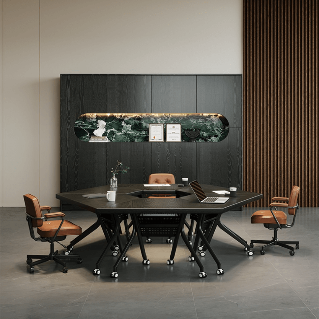 Black folding conference table with 360-degree casters for flexible workspace setups main product image Hauptbild