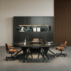 Sleek Black Folding Conference Table with 360° Casters - Ideal for Dynamic Workspaces
