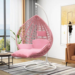 Porch Swing with Stand Chain for 2-person Seating, Alloy Stand & Cushions Included, Magenta/Sepia Porch Swings