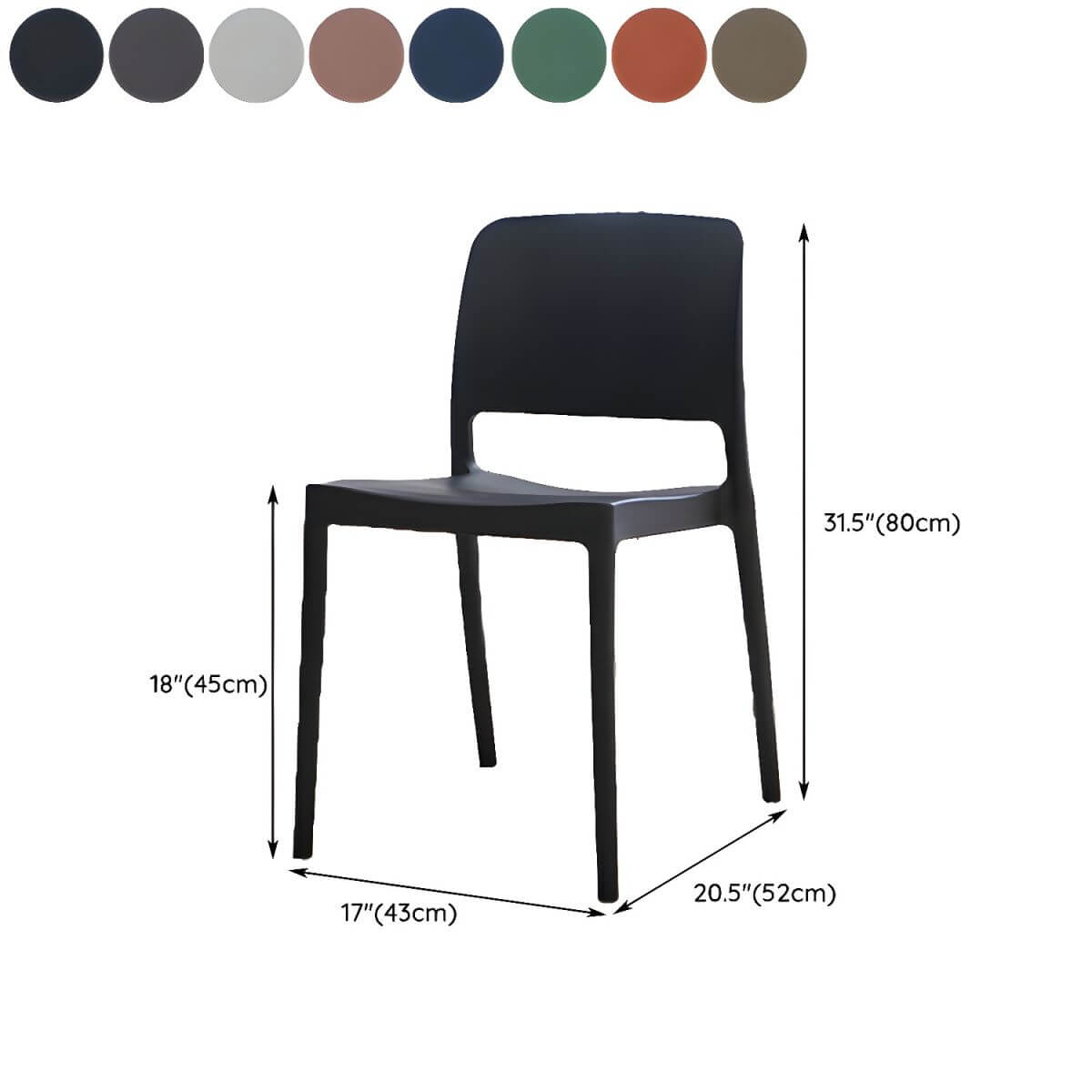 Scandinavian plastic and acrylic dining chair with low backrest and armless design