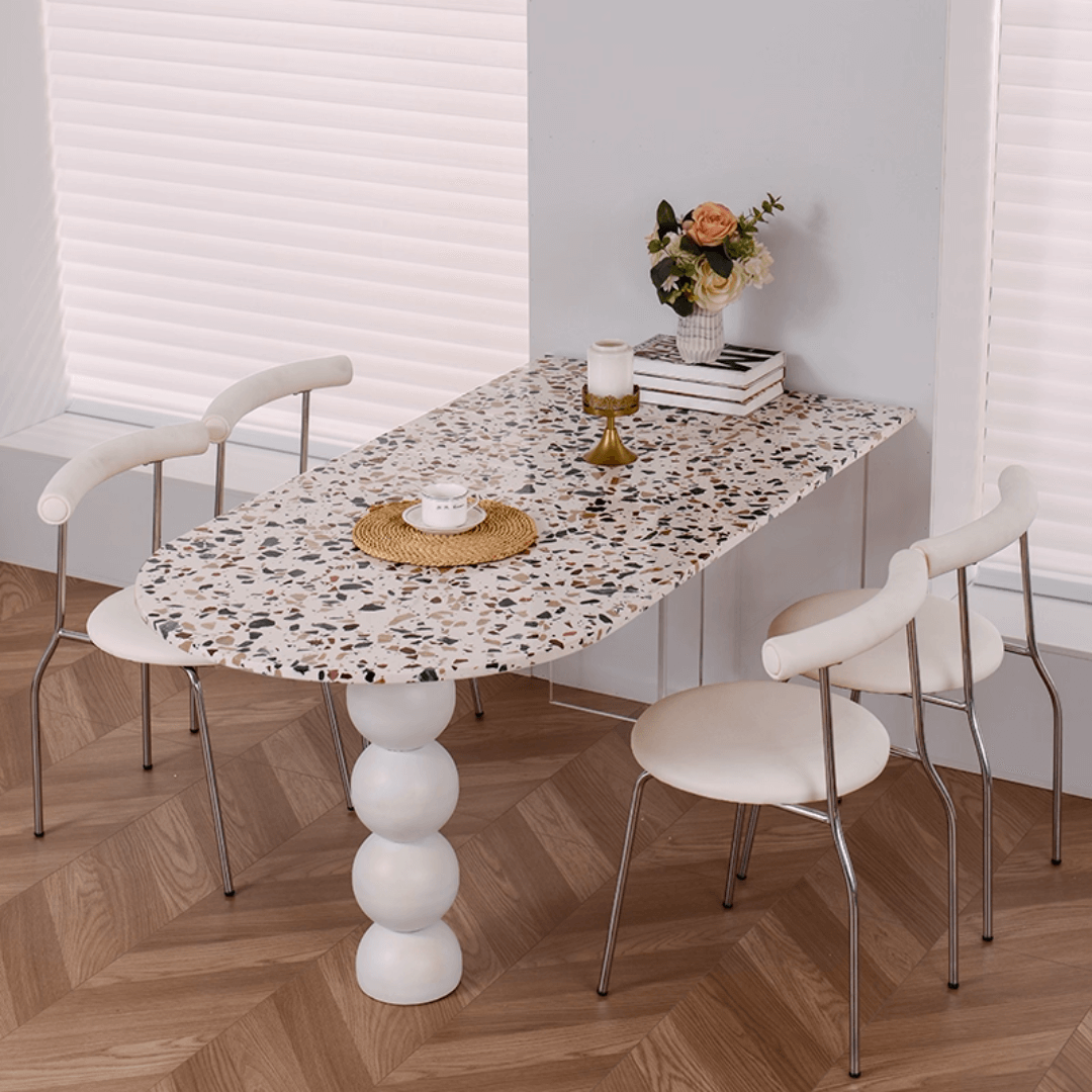 Half-elliptical terrazzo dining table with multicolor mosaic design, durable and stylish main product image Hauptbild