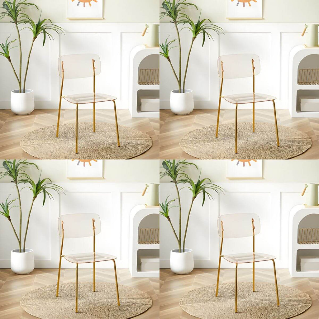 Transparent acrylic dining chair with modern design, perfect for living room and kitchen seating