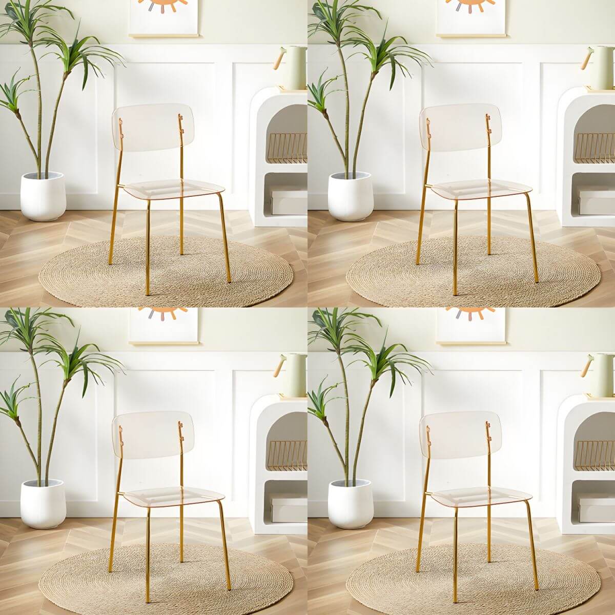 Transparent acrylic dining chair with modern design, perfect for living room and kitchen seating