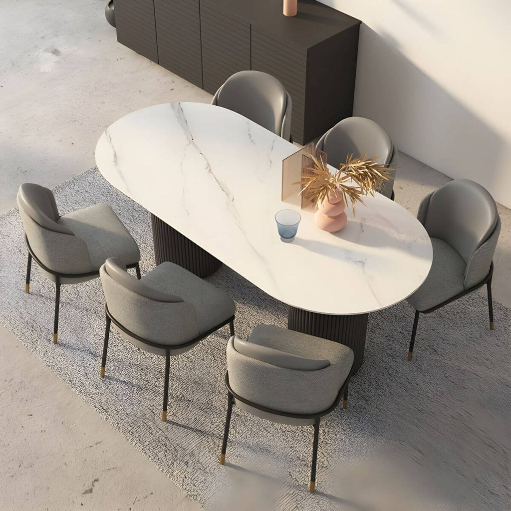 Oval dining table with imitation marble top, stylish simplicity design for home furniture