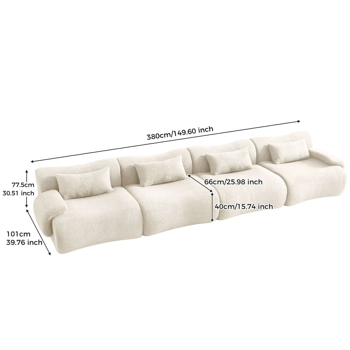 Modern sectional sofa upholstered in soft teddy velvet fabric with modular design