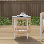 Outdoor 3-piece swivel sofa set with aluminum frame, weave rope, and side table in khaki