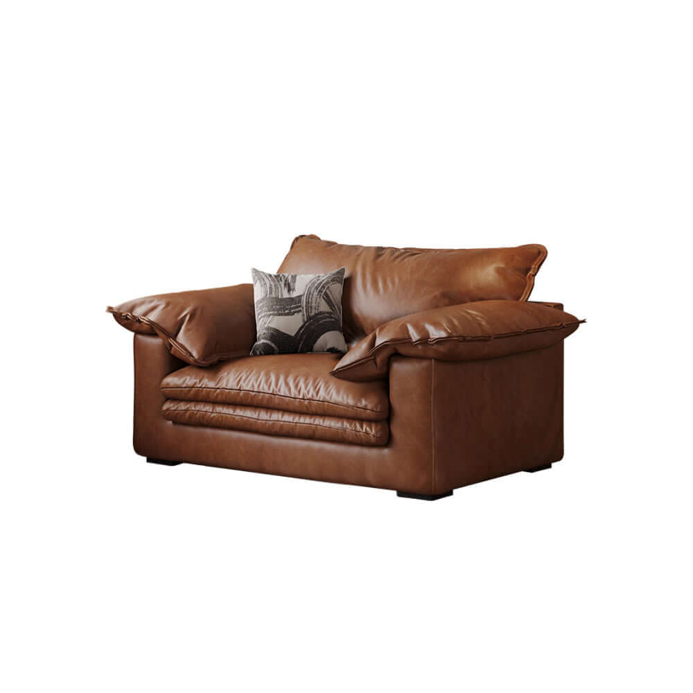 Brown vintage faux leather sofa for living room with classic design and comfortable seating