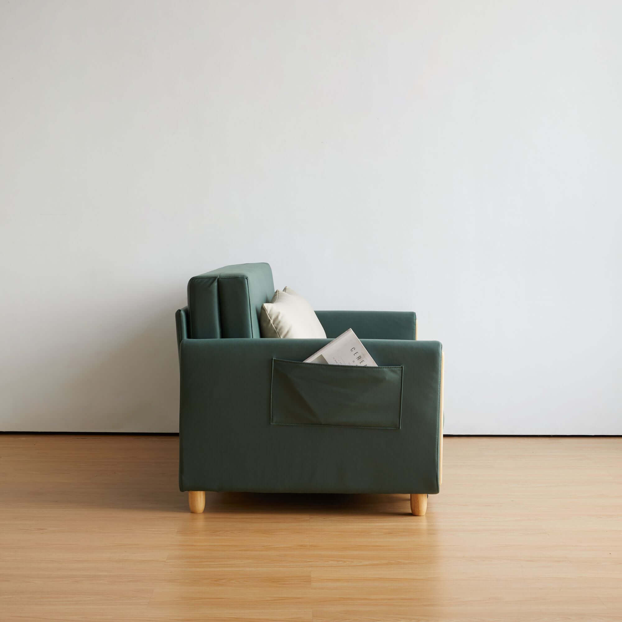 Convertible 3-in-1 sleeper sofa with pull-out bed and storage space