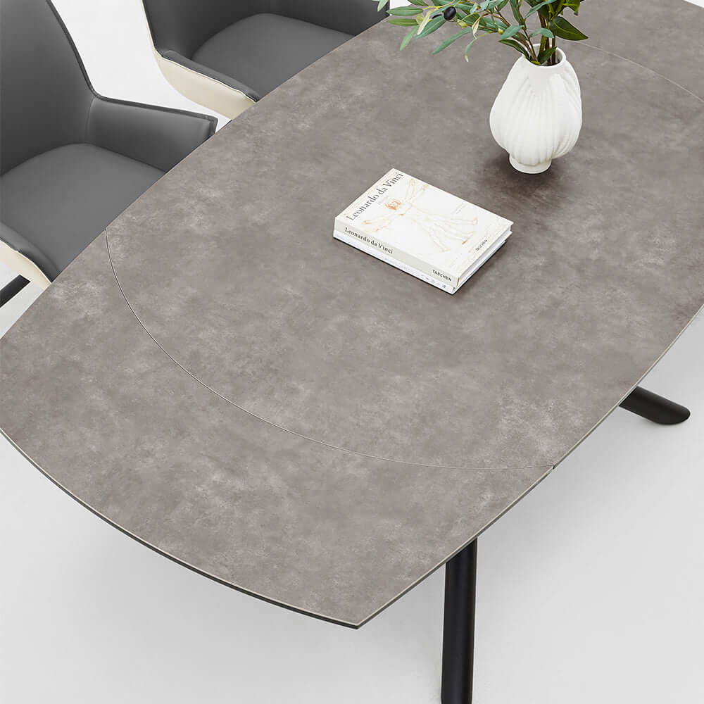 Extendable modern rectangular rock slab dining table seating 6 people