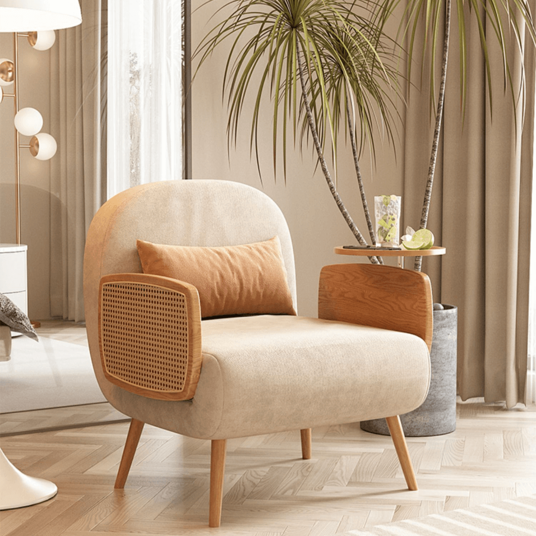 MidCentury modern single sofa bed with rattan, convertible folding daybed and lounge chair