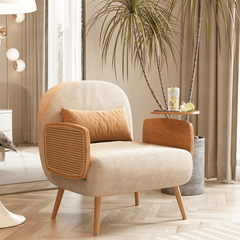 Elegant Folding Lounge Chair with Retro Rattan Accents