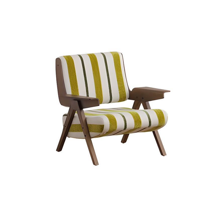 Accent arm chair with fixed back and armrest, available in solid color, striped, and floral patterns