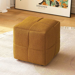 15.7" Wide Linen Pouf Ottoman Brown Cube Design Ottoman Footstool for Living Room