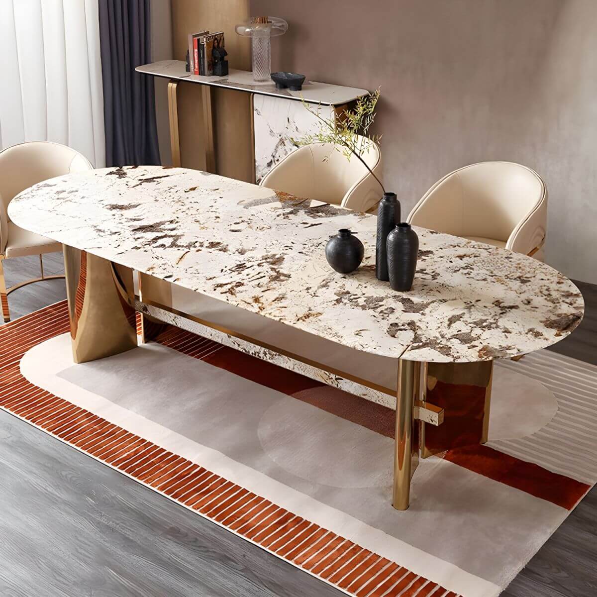 Oval marble dining table with traditional luxury design for home dining rooms main product image Main image