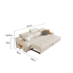 Space-saving sofa bed with a cute pony stool, perfect transformable furniture for small spaces