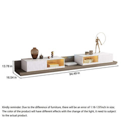 Modern White & Coffee TV Stand with Extendable Drawers