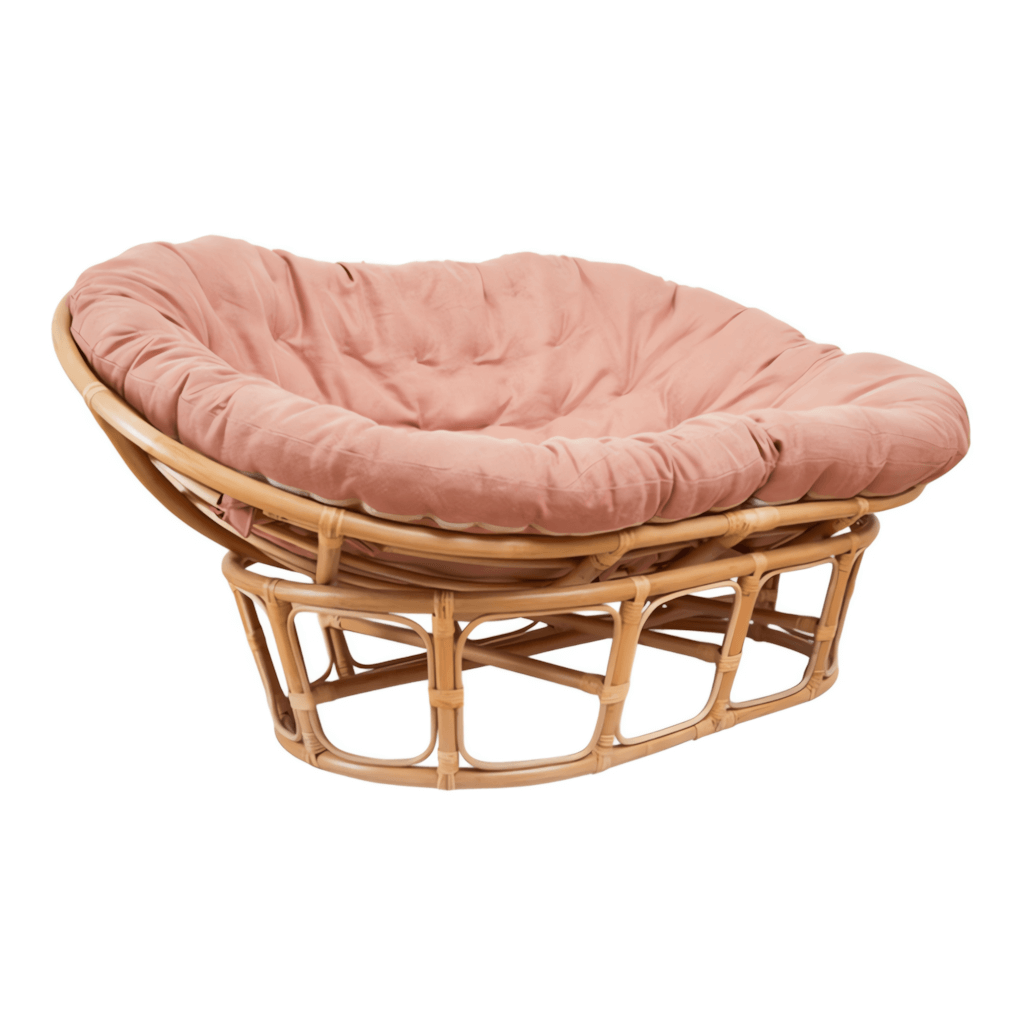 Cozy natural rattan papasan chair available in single or double size for comfortable lounging