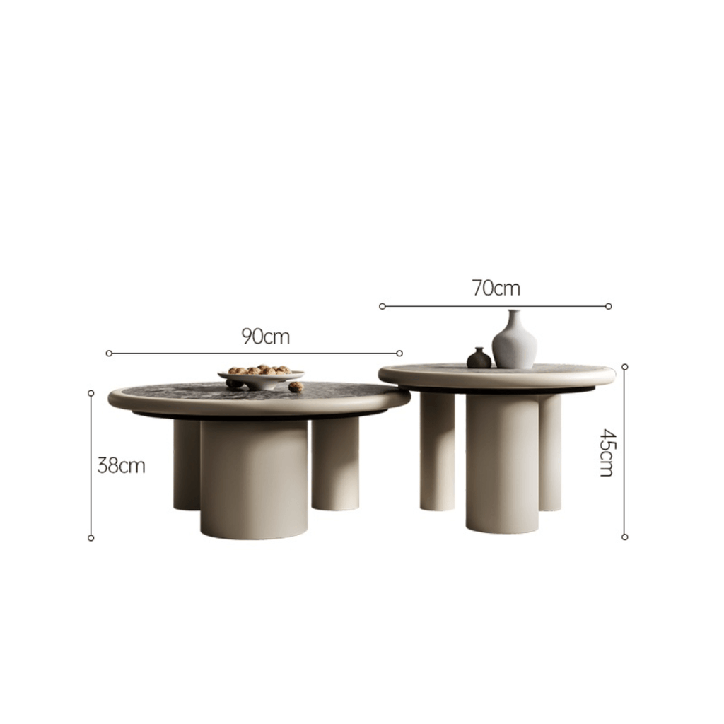 Round terrazzo coffee table with elegant design, perfect for chic home decor