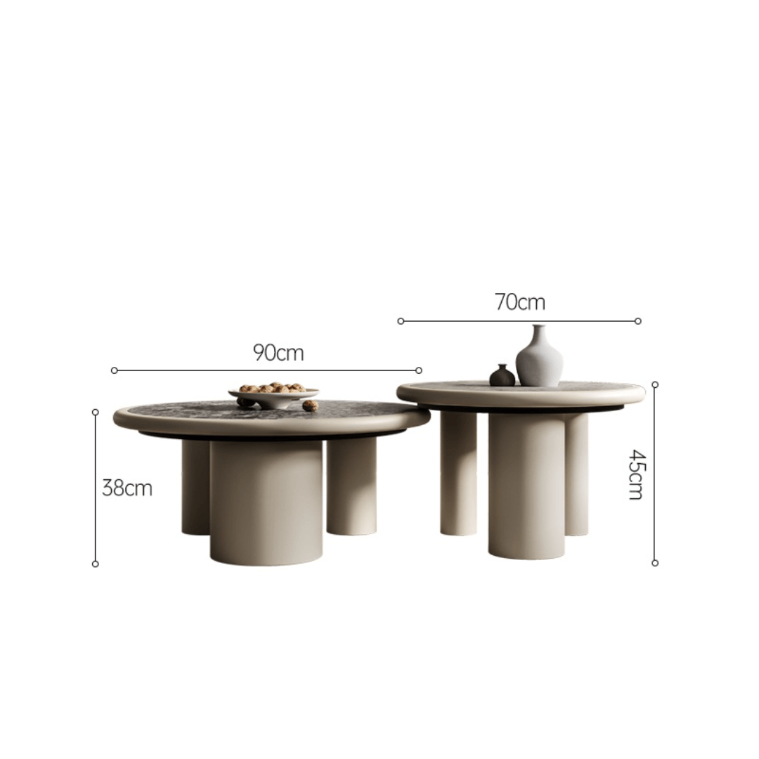 Round terrazzo coffee table with elegant design, perfect for chic home decor