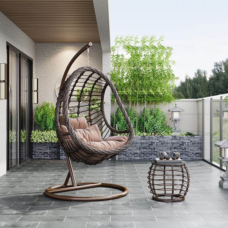 Tropical alloy framed porch swing egg chair with stand and chain included