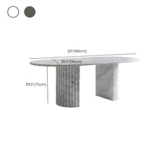 Marble Modern Oval Top Dining Table with White Double Pedestal Dining Tables