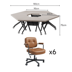 Geometrically Designed Solid Wood Multifunctional Meeting Table with Movable Wheels