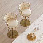 Set of 2 gray swivel bar stools with velvet curved back and adjustable height